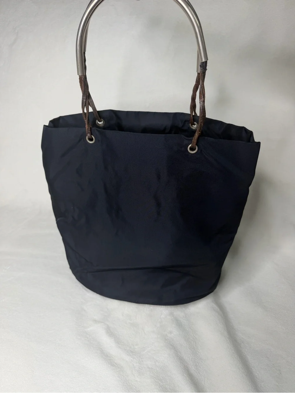 Prada Ring Handle Tote with Brown/Silver Handles